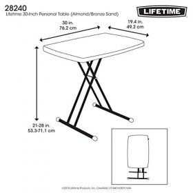 lifetime 28240 adjustable folding laptop table tv tray, 30 inch, almond