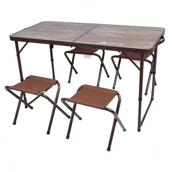 Ozark Trail Durable Steel and Aluminum Table and Stools, Open Dims 19.29\" x 24.6\", Brown