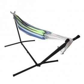 Mainstays Blue Striped Hammock with Metal Stand, Portable Carrying Case, Blue Color