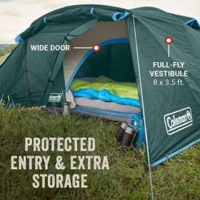 Coleman Skydome 4 Person Camping Tent with Full-Fly Vestibule, Evergreen