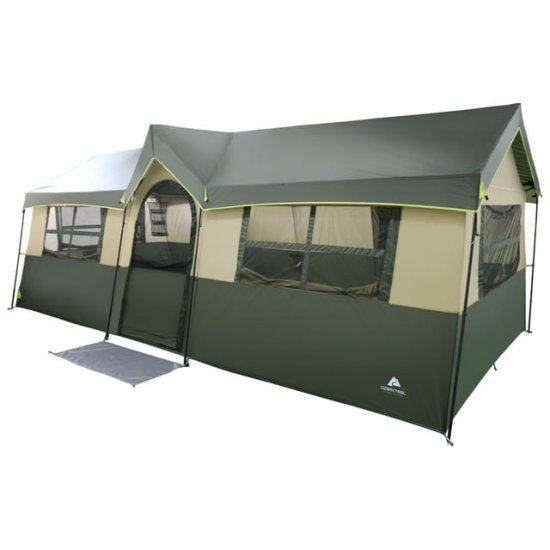 Ozark Trail Hazel Creek 12 Person 3-Room Cabin Tent, 20\' x 9\' x 84\", Green