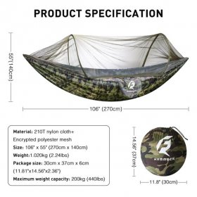 QUANFENG QF Hammock Portable Lightweight Outdoor Camping Hammock with Net, Carrying Bag, Straps and Carabiners (Camouflage)