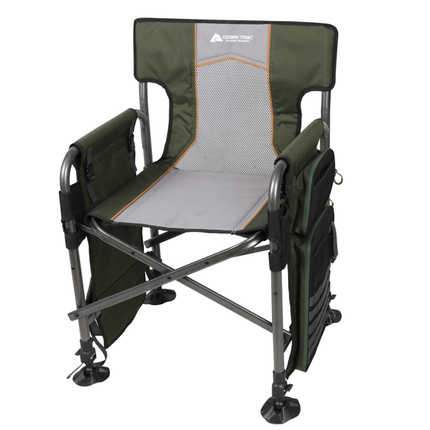 Ozark Trail Fishing Steel Director\'s Chair with Rod Holder, Green