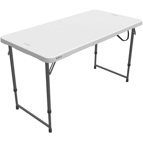 Lifetime Height Adjustable Craft Camping and Utility Folding Table, 4 Foot, 4\'/48 X 24, White Granite